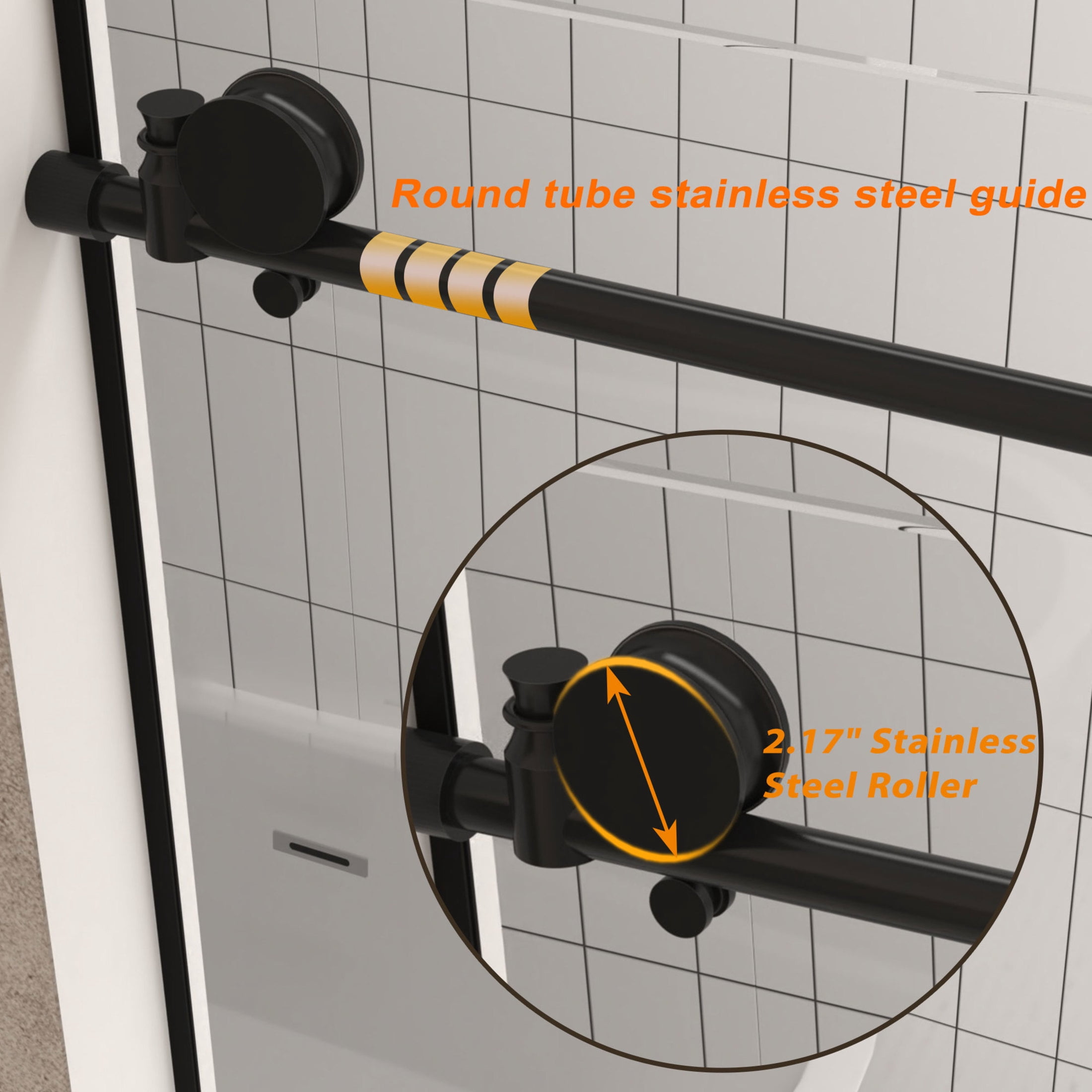 Noble House 60"x76" Frameless Sliding Shower Door, Tempered Glass with Stainless Steel Handle, Matte Black