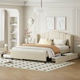 thumbnail image 2 of New Upholstered Platform Bed with Wingback Headboard, One Twin Trundle and 2 Drawers, No Box Spring Needed, Linen Fabric, Queen Size, Beige, 2 of 11