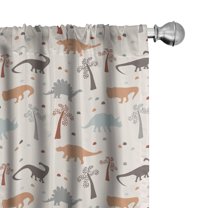 Ambesonne Dinosaur Curtains, Antique Animals Palm Trees, Pair of 28"x95", Sand Brown and Dark Grey