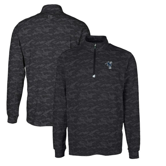Men's Cutter & Buck Black Indianapolis Colts Throwback Logo Big & Tall Traverse Camo Print Stretch Quarter-Zip Pullover