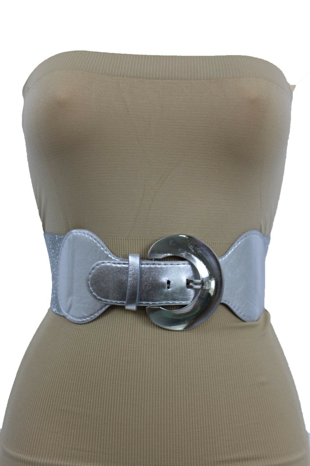 Cute Silver Elastic Belt Hip High Waist Metal Round Big Buckle