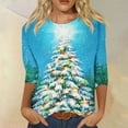 thumbnail image 4 of Mlqidk Christmas 3/4 Sleeve Shirts for Women Dressy Casual Cute Print Crewneck Tunic Tops Loose Three Quarter Length Pullover Cyan XXXL, 4 of 6