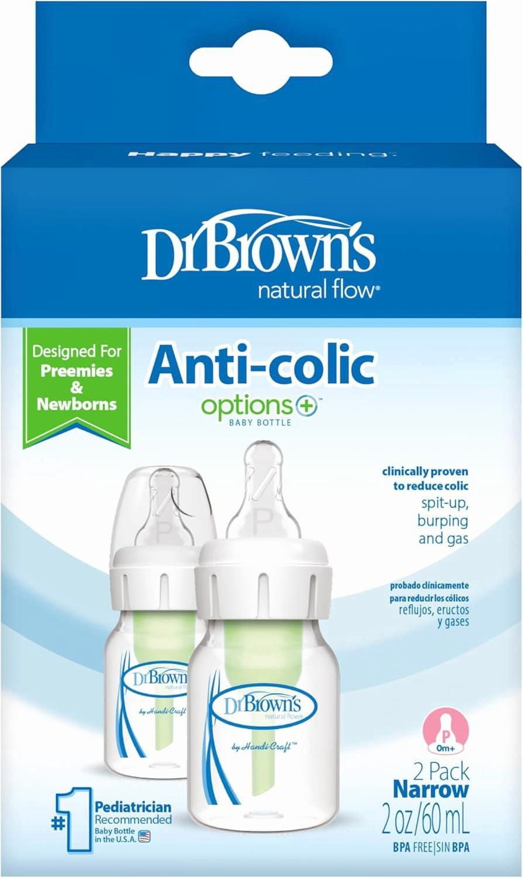 Dr. Brown's Anti-Colic Narrow Baby Bottle with Preemie Flow Nipple, 2x2oz Bottles