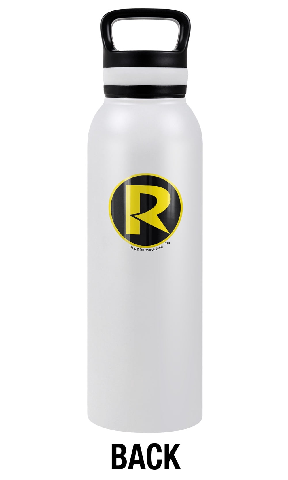 Batman Official Batman Robin R Logo Pattern 24 oz Insulated Canteen Water Bottle, Leak Resistant, Vacuum Insulated Stainless Steel with Loop Cap, White