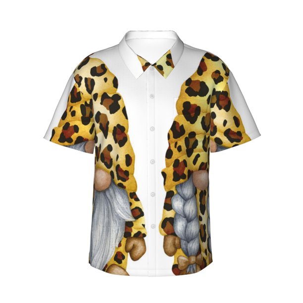 Fotbe Leopard Gnomes Camisa Hawaiana para Hombre Unisex – Camisa Casual de Verano con Botones de Manga Corta de Algodón y Lino,XX-Large