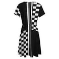 thumbnail image 5 of Stylish Black And White Check And Stripes Dress Summer Street Style Dresses Female Short Sleeve Printed Sundress, 5 of 7