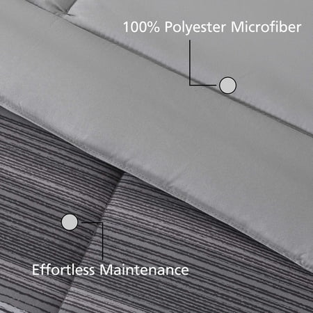 MAINSTAYS ALL IN ONE REVERSIBLE COMFORTER AND SHEET SET, 7-PIECE, FULL, GRAY STRIPE