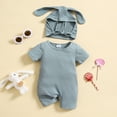 thumbnail image 2 of Tanghaowl My First Easter Baby Boys Girls Outfit Toddler Girls Boy Long Sleeve Suspenders Solid Rabbit Ear Hat Romper Jumpsuit Clothes Baby Girl Dresses 9-12 Months, 2 of 7