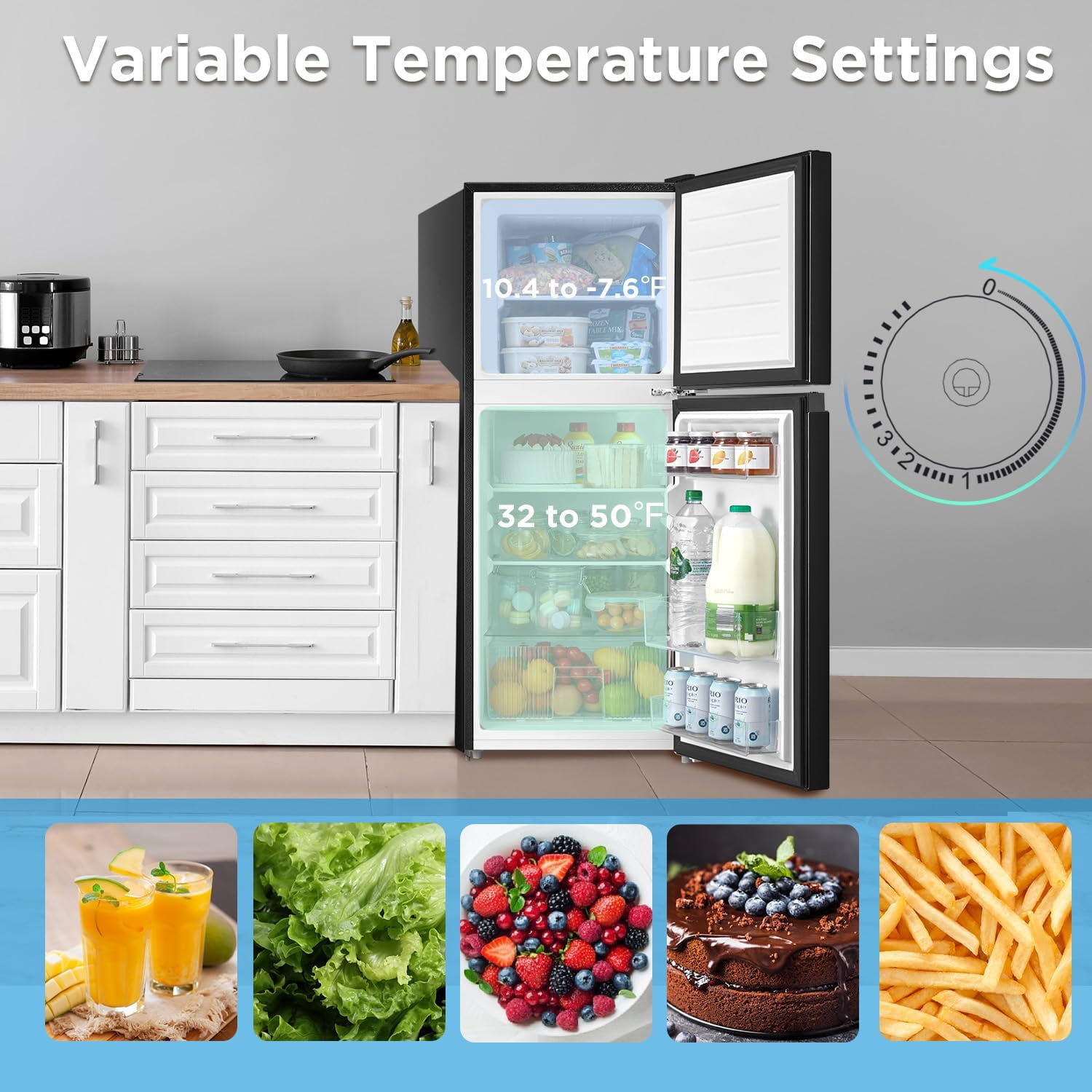 Midea 4.5 Cu Ft Compact Refrigerator and Freezer, 2 Door, Black