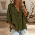 thumbnail image 5 of VBVC Women's Cotton Linen V Neck Henley Shirt , Long Sleeve Summer Tops , Ladies' Lightweight Button Up Tee with Pockets, Army Green , S-3XL, 5 of 10