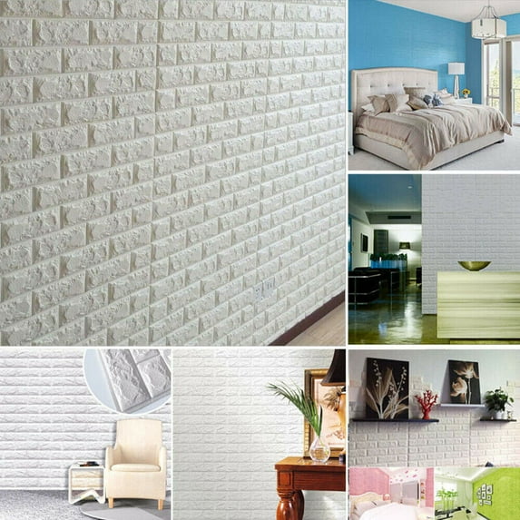3D Brick Wall Stickers Wallpaper Decor Foam Waterproof Wall Covering Wallpaper (10 Packs, 11.8"x23.6")