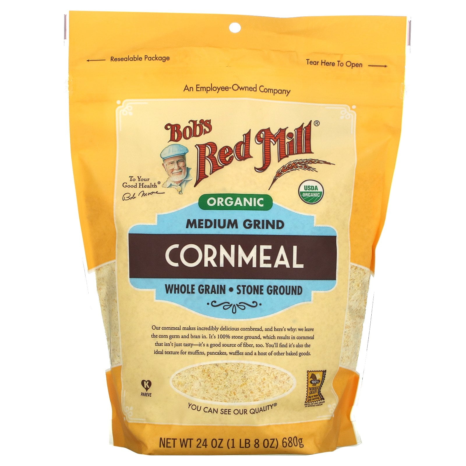 Bob's Red Mill, Organic Medium Grind Cornmeal, Whole Grain, 24 oz