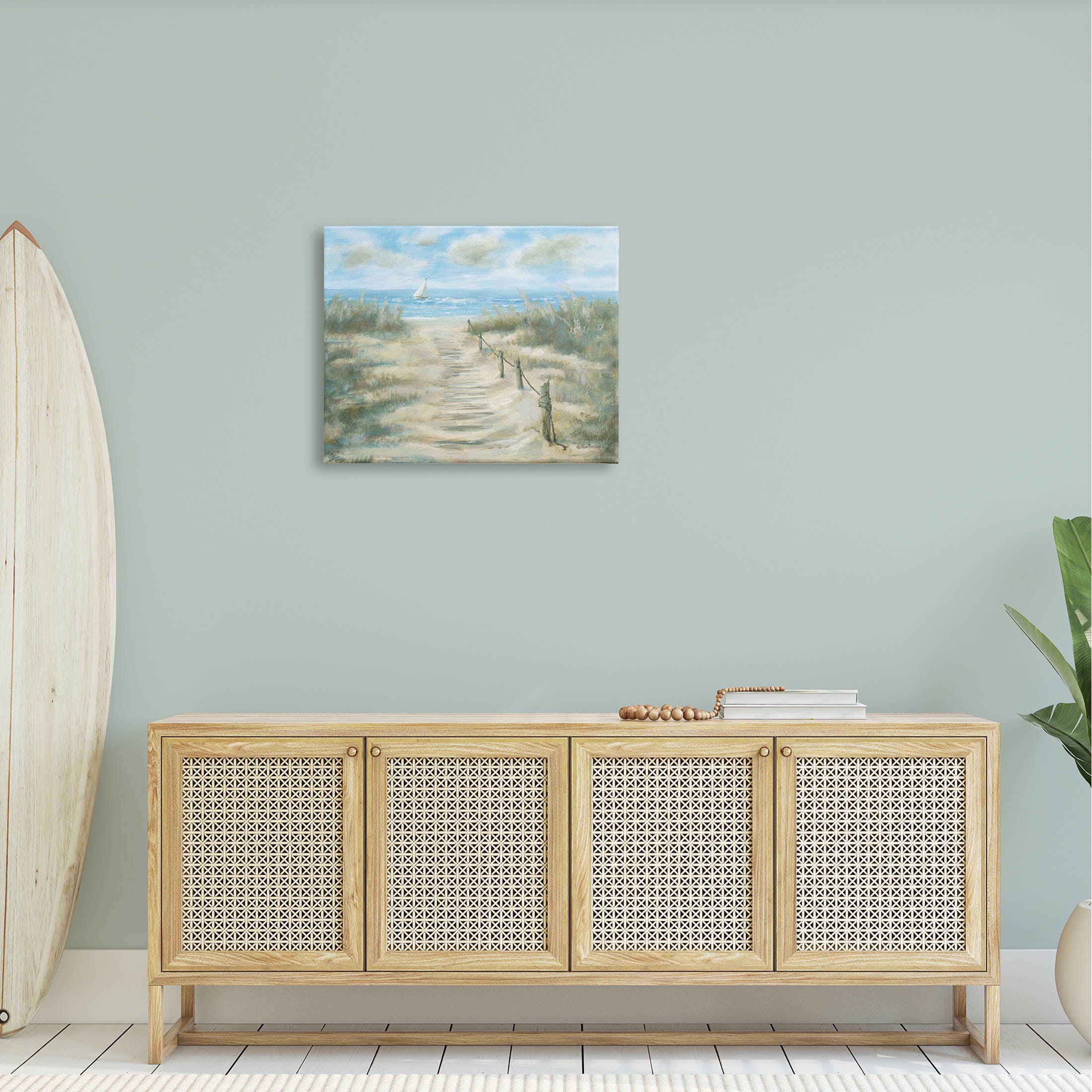 Ocean Shore Beach Boardwalk Coastal Painting Gallery Wrapped Canvas Print Wall Art