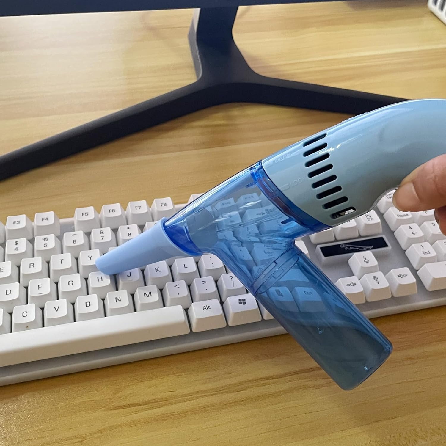 Air Duster and Vacuum Cleaner, Electric Bead Sucker Bug Vacuum, Handheld Vacuum Cleaner, Wet and Dry Use for Window Sofa Corner Home Door Crack Car and Desk(Blue)