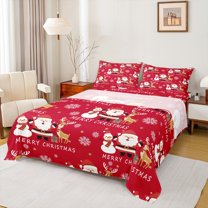 jejeloiu Kawaii Christmas Reindeer Twin Sheet Sets,Cartoon Santa Claus Snowman Twin Fitted Sheet,Happy New Year Flat Sheet For Girls Teens,Luxury Bedroom Decor,3 Pieces