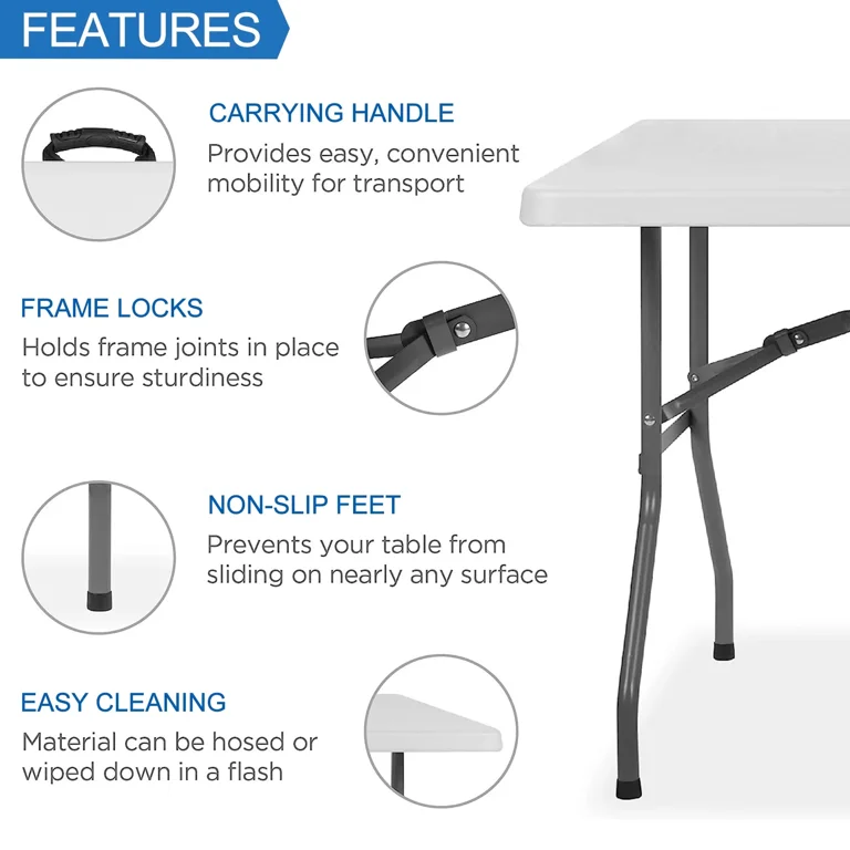 HOQBN 6-Foot Folding Table, White, 300 Lb Capacity photo 6