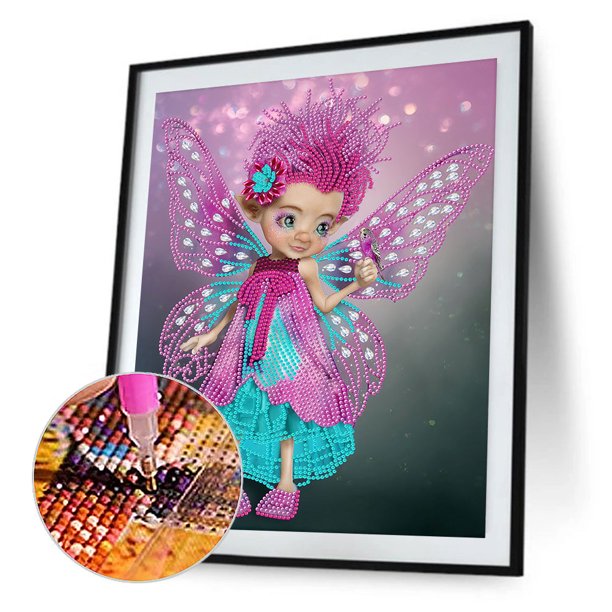 Cuadros Decorativos Chica de ojos grandes con alas Pintura de diamante Taladro parcial de forma especial (YXC216) Ehuebsd embutido en tela