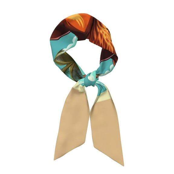 Wukai Cool Camel Oasis Vibes Print Hair Scarf for Women Fashion Silky Satin Headscarf Wrap Breathable Lightweight Neck Scarves For Handbag Accessories
