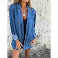 thumbnail image 5 of Women'S Button Denim Shirt Long Sleeve Lapel Casual Loose Denim Jacket Blue XXL, 5 of 9