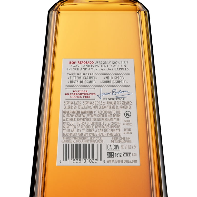 1800 Tequila Reposado, 750 ml Glass Bottle, 40% ABV - Walmart.com