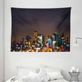 thumbnail image 1 of City Tapestry, Cityscape at Night Abstract Display with Silhouettes with Colorful Dots Bokeh Effect, Wall Hanging for Bedroom Living Room Dorm Decor, 80W X 60L Inches, Multicolor, by Ambesonne, 1 of 2