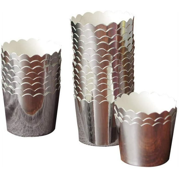 50pcs Silver Paper Cake Coasters Holiday/Party/Wedding Baking Decorative Cups