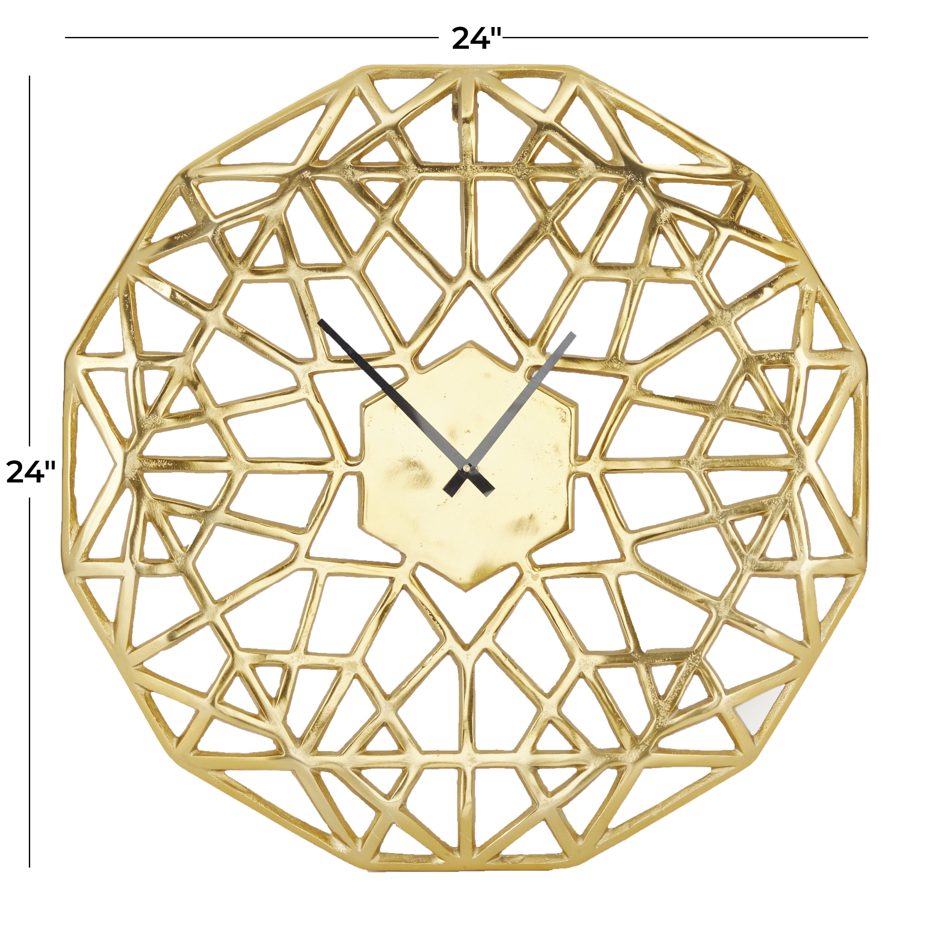 DecMode 24" Gold Aluminum Geometric Wall Clock with Cut Out Design