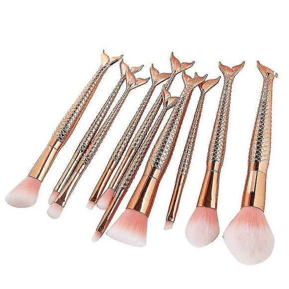 10pcs Rose Gold Unique Mermaid Makeup Brush Set, Synthetic Hair With Plastic Handle Cosmetic Brushes [recommended Products] Banmo