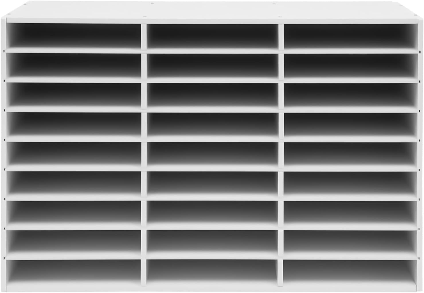 Literature Organizer, 27 Compartments Paper Storage Cabinet Mail Organizer, 31.5 X 12 X 21.69 Inch Desktop File Sorter Mail Center Mailbox School Classroom Keepers for Home&Office, White