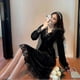 thumbnail image 4 of Vintage 1940s Gothic Cottagecore Velvet Dress with French Inspired Design, 4 of 5