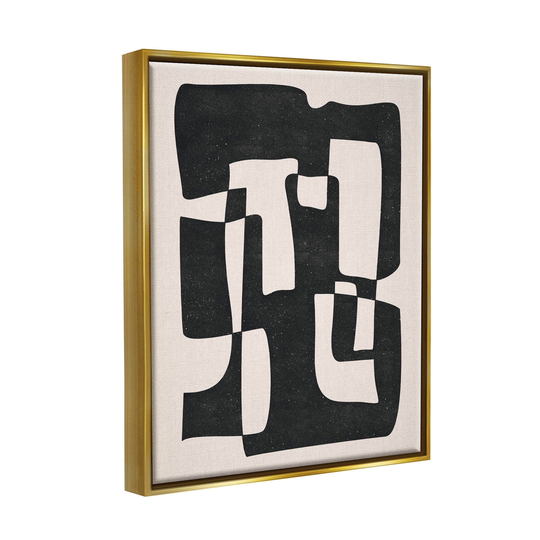 Stupell Industries Bold Blocked Abstract Layered Shapes Graphic Art Metallic Gold Floating Framed Canvas Print Wall Art, Design by JJ Design House LLC