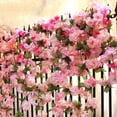 thumbnail image 1 of Visland Artificial Cherry Blossom Vine Faux Sakura Garland Oriental Cherry Wreath Hanging Plants Artificial Flowers Home Garden Yard Fence Party Wedding Decor, Each 7.2 FT, 1 of 8