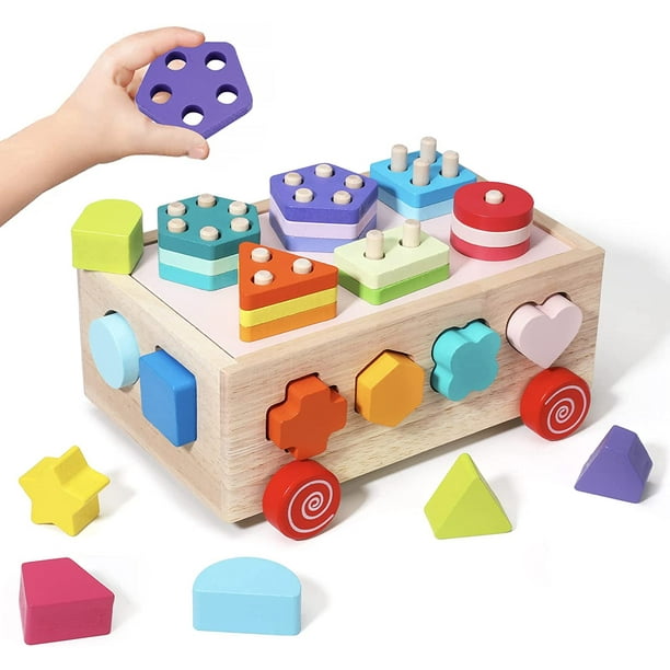 Cadeau de jouet Montessori pour 1, 2, 3, 4 ans, jouet de tri et d'empilage  en bois