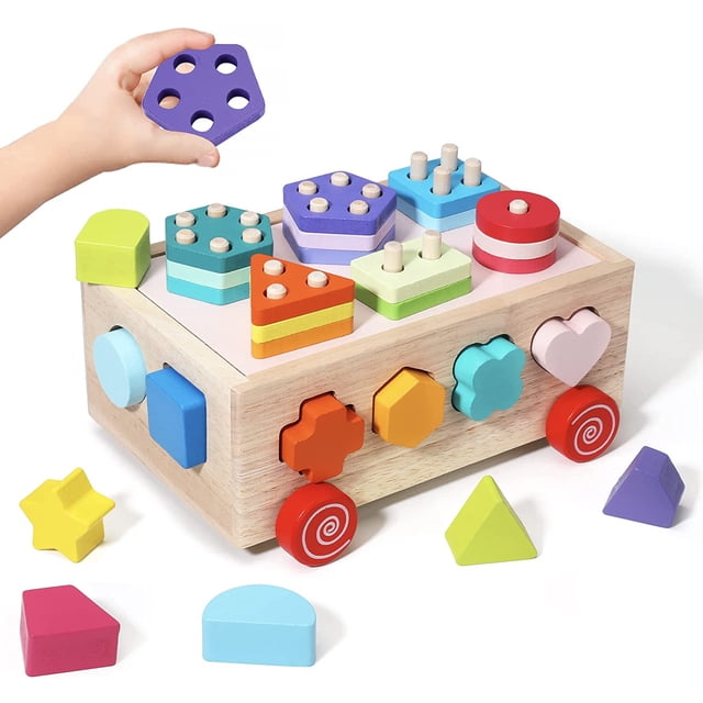 Juguetes Montessori para niños mayores de 18 meses, clasificador de formas de madera para niños pequeños, aprendizaje B
