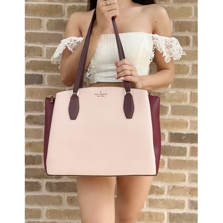 Kate Spade Monet Large Triple Compartment Tote Leather Rose Smoke Pink Multi