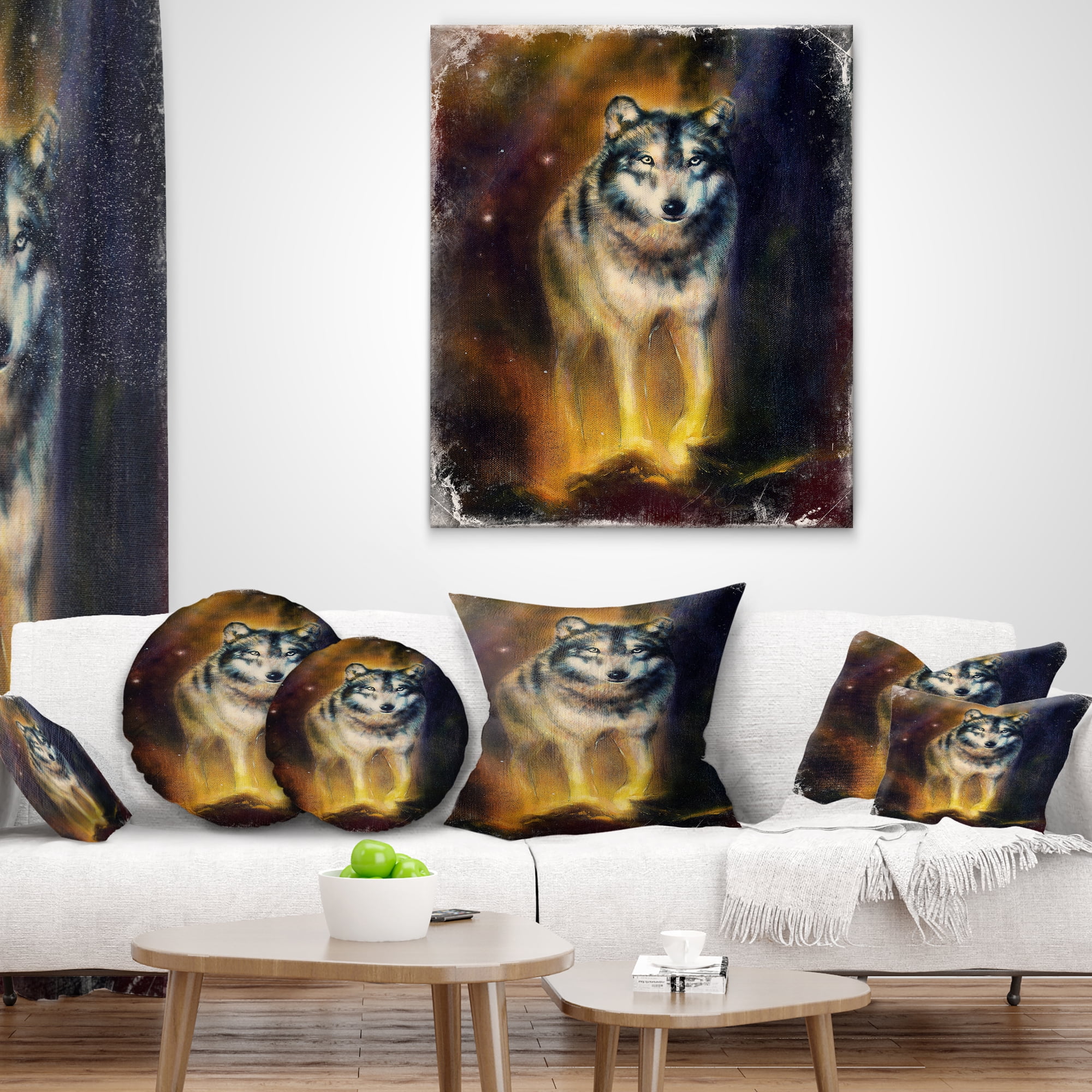 Designart Calm Wolf Illustration - Animal Throw Pillow - 18x18