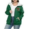thumbnail image 2 of Pounoo Gift Christmas Zip Up Hoodies for Women Early Fall Fashion Hooded Thick Sherpa Lined Long Sleeve Sweatshirts Casual Y2K Jacket, 2 of 5