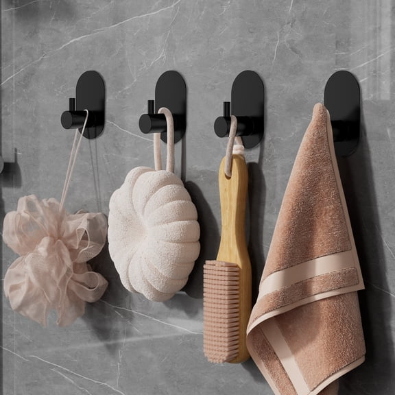 10 Pcs Adhesive Wall Hooks Stainless Steel, No Drill Sticky Towel Hooks for Bathrooms and Kitchens