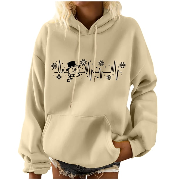 Sudadera Con Capucha de Navidad Para Mujer, Blusa de Camisa Con Bolsillo de Manga Larga Con Estampado A La Moda Odeerbi ODB197362