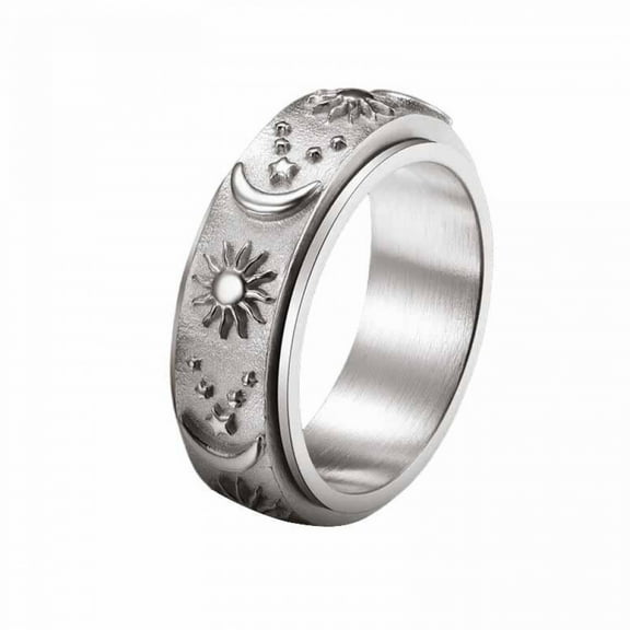 PERITANG Moon Star Sun Stainless Steel Spinner Ring for Mother's Day Gift Specials Size 4-13