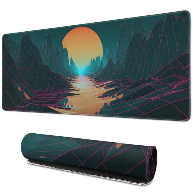 "Extended Gaming Mouse Pad Featuring Aesthetic Mountain Artwork: Large 31.5x11.8 Inch, Stable Rubber Base, Stitched Edges for Work, Game & Office"