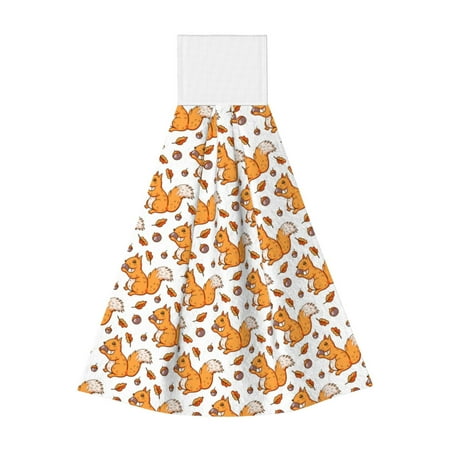 

Zufioo Playful Squirrel Autumn Print Coral Fleece Velcro Hand Towel Hangable Absorbent Hand Towel Suitable for Kitchen Bathroom Household Items