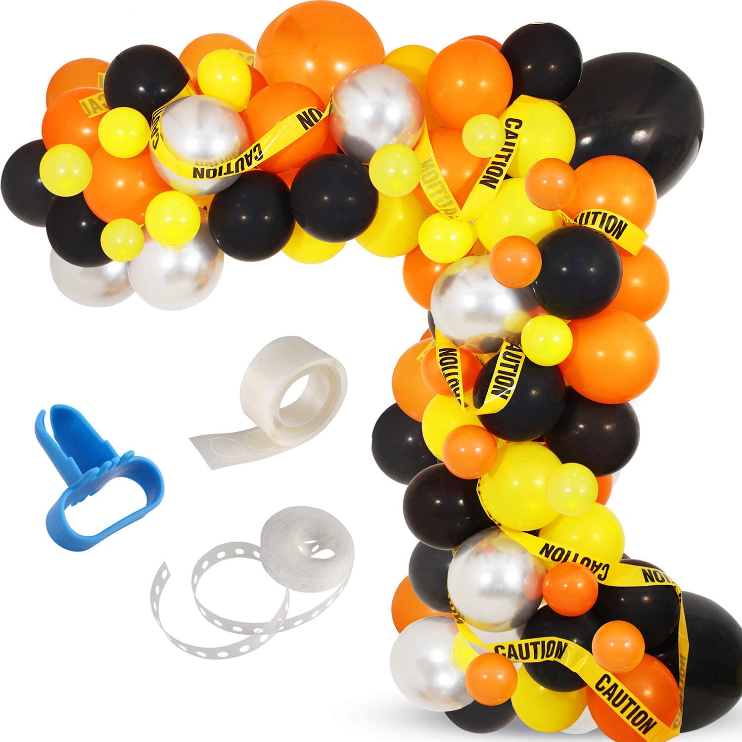 129-Piece Construction Birthday Balloon Garland Kit – Digger & Truck Theme With Yellow, Black, Orange Balloons For Boys Party