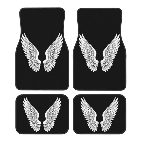 KAKALAD White Wings Car Floor Mats 4PC Set Carpet Protection, Universal Fit for Car SUV VA & Truck, Vehicle Front & Rear