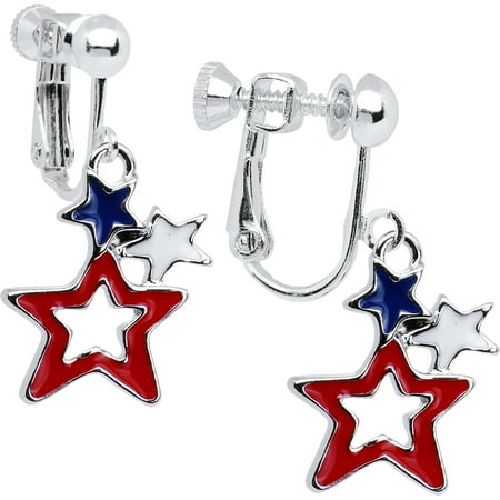 - Body Candy Handcrafted Rhodium Plated Post Patriotic Star Clip On Earrings