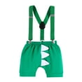 thumbnail image 3 of FYMNSI Baby Boy Dinosaur 1st First Birthday Party Cake Smash Outfit Cotton Short Sleeve Romper Y-Back Suspenders Shorts Pants 3pcs Set Photo Props Summer Clothes 12-18 Months Green, 3 of 7