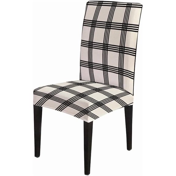 4 Pack Plaid Chair Covers for Dining Room, Washable Seat Protector Black Check Elastic Outdoor Chair Cover for Kitchen Home Office or Party