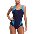 thumbnail image 1 of Women's Pro One Piece Athletic Bathing Suit Color Block Swimsuit, 1 of 5