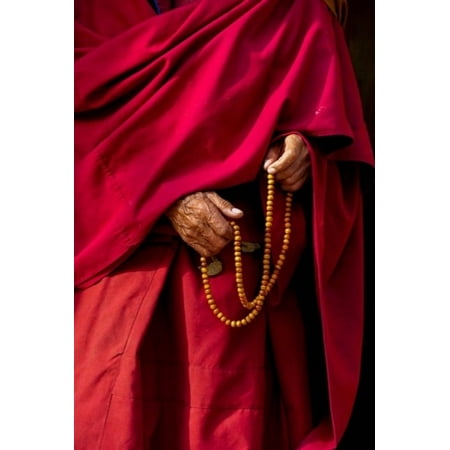 Hands of a monk in red holding prayer beads Leh Ladakh India Canvas Art - Ellen Clark DanitaDelimont (24 x 36)
