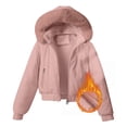 thumbnail image 5 of Women's Cropped Puffer Jacket Faux Fur Hood Full Zip Quilted Warm Winter Coat with Pockets Corduroy Style, 5 of 7
